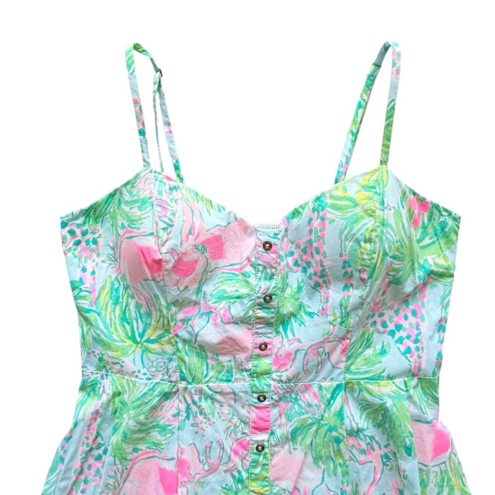 Lilly Pulitzer Pink Green Blue Tropical Button-Front Sundress - Picture 7 of 10